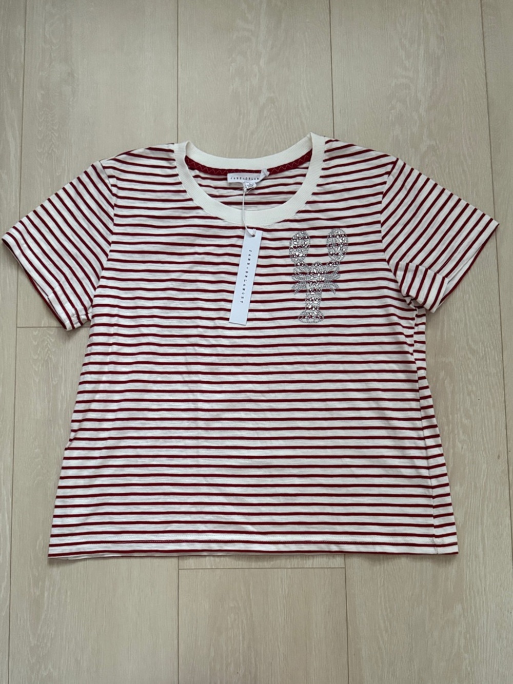 Jane and Delancey Red and White Striped Short Sleeve Tee